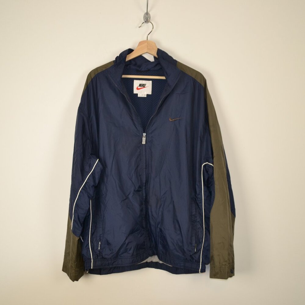 Nike Men XL Vintage Full Zip Blue Green 2 Zip Pocket Two Tone Casual Windbreaker